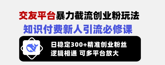 交友平台暴力截流创业粉玩法,知识付费新人引流必修课,日稳定300+精准创业粉丝,逻辑相通可多平台放大插图 交友平台暴力截流创业粉玩法,知识付费新人引流必修课,日稳定300+精准创业粉丝,逻辑相通可多平台放大